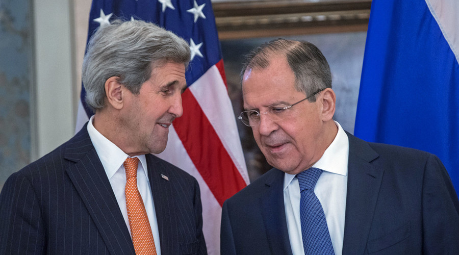 Russian Foreign Minister Sergei Lavrov, right, and U.S. Secretary of State John Kerry meet in Vienna. RIA Novosti