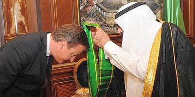 British Prime Minister David Cameron understands the KSA is a lucrative market for arms sales and so is happy to prostitute himself to the Saudi "Wahhabi agenda” on behalf of BAE Systems