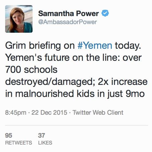 Crocodile tears - 1 week prior to this tweet, US finalised a $3bn deal to replenish Saudi munitions.