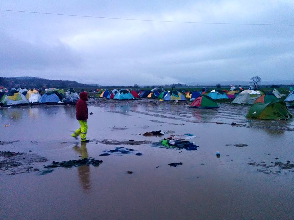 A rain-soaked camp for Mideast war refugees near the Greek-Macedonian border.