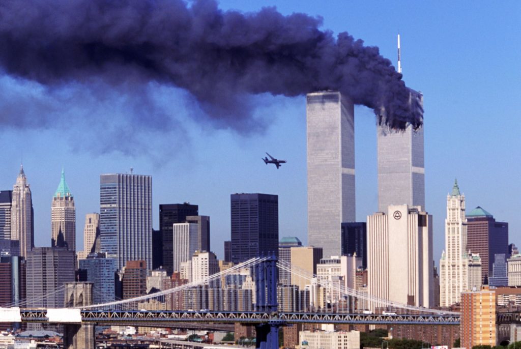 The second plane about to crash into the World Trade Center towers in New York City on Sept. 11, 2001.