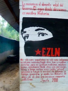 A mural of subcomandante Marcos on a wall at La Realidad. PHOTO DR 2013 Alex Mensing
