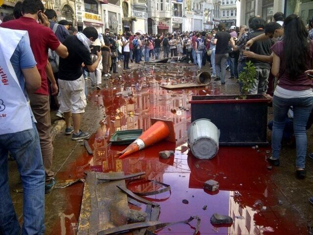 Blood in streets near Taksim Turkey