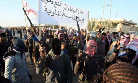 Members of Albu Alwan tribe protest against the military operation in Fallujah city, western Iraq. Photograph: Mohammed Jalil/EPA