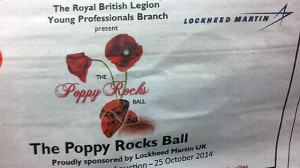 Says it all: Lockheed Martin, the world's biggest arms company 'proudly sponsored' the 2014 Royal British Legion Poppy Rock Ball.