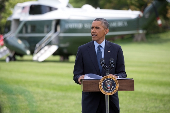 President Barack Obama delivers a statement on the situation in Ukraine, on the South Lawn of the White House, July 29, 2014. (Official White House Photo by Lawrence Jackson)